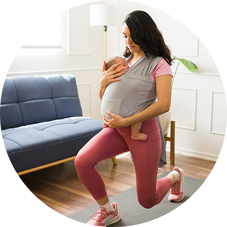 Mom lunging holding baby